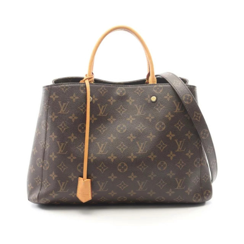 Louis Vuitton Montaigne Monogram Tote Bag Canvas Leather Brown